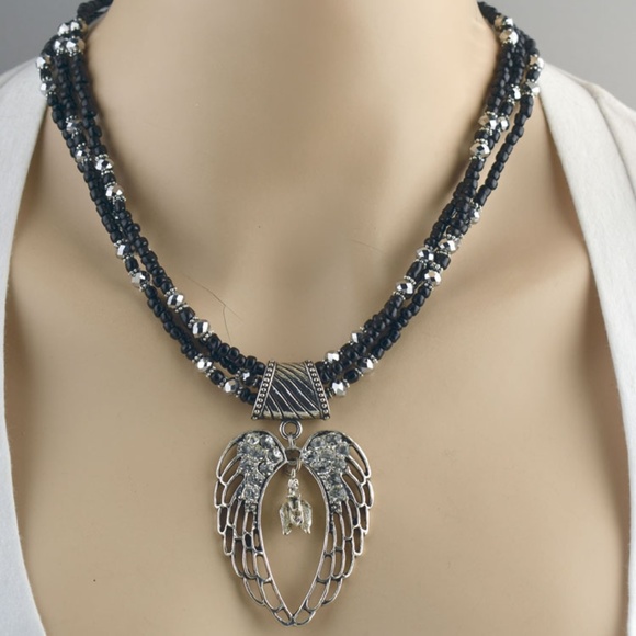 BG Designs Jewelry - Black Seed Bead Angel Wing Necklace Set